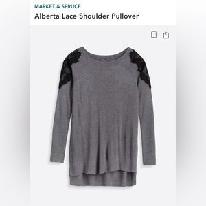 MARKET & SPRUCE Alberta Lace Shoulder Pullover | Small | Gray